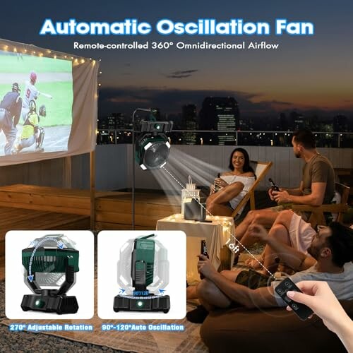 Automatischer Schwenkventilator auf Terrasse mit Personen