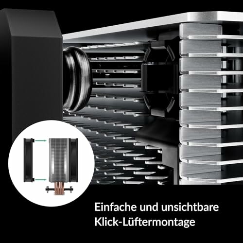 Nahaufnahme eines CPU-Kühlers mit Klick-Lüftermontage