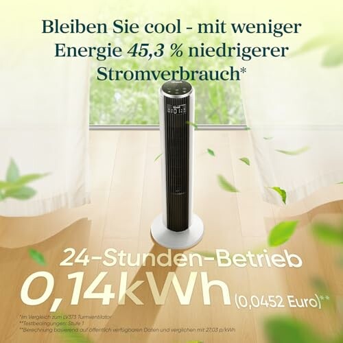 Energiesparender Turmventilator mit 24-Stunden-Betrieb