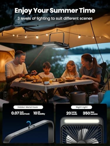 Familie beim Camping mit Laternenbeleuchtung