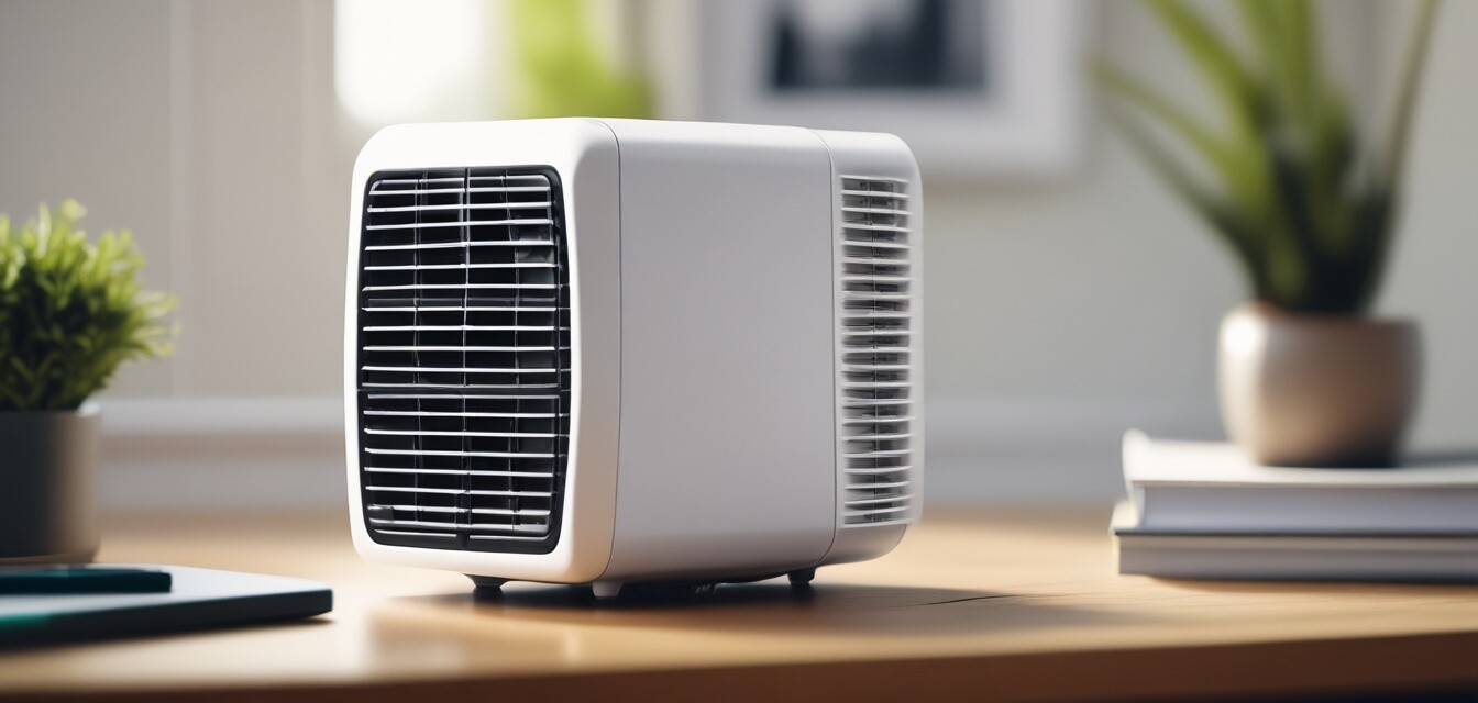 Compact air cooler in home office setup