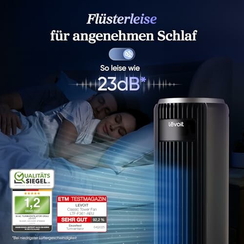 Leiser Turmventilator neben schlafendem Paar