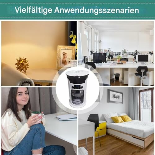 Verschiedene Anwendungen eines Luftreinigers in Wohnung und Büro.