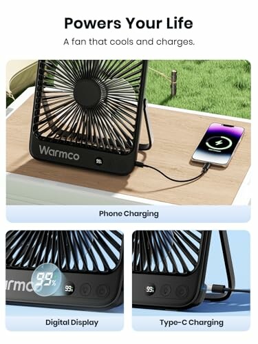 Tragbarer Ventilator lädt ein Smartphone auf