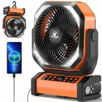 Tragbarer Ventilator mit LED-Leuchten und Handy-Ladefunktion