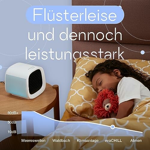 Schlafendes Kind mit leisem Luftkühler im Hintergrund