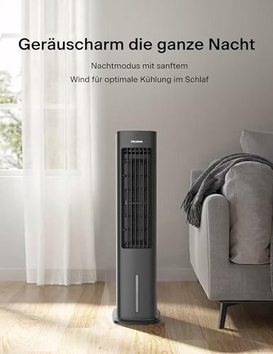 Leiser Turmventilator im Raum neben einem Sofa.