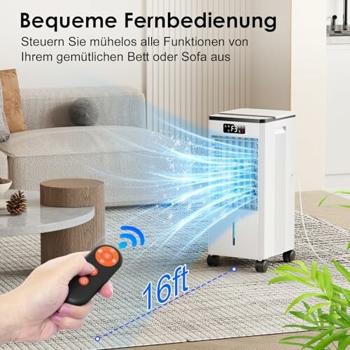 Fernbedienung eines Luftkühlers im Wohnzimmer.