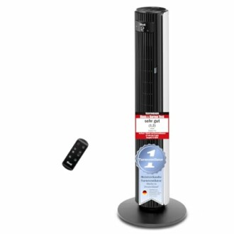 Schwarzer Turmventilator mit Fernbedienung